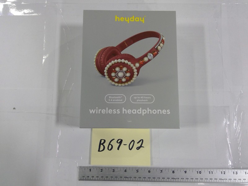 Heyday Wireless Headphones Bluetooth Red Jeweled 40 Hours Playback New Box