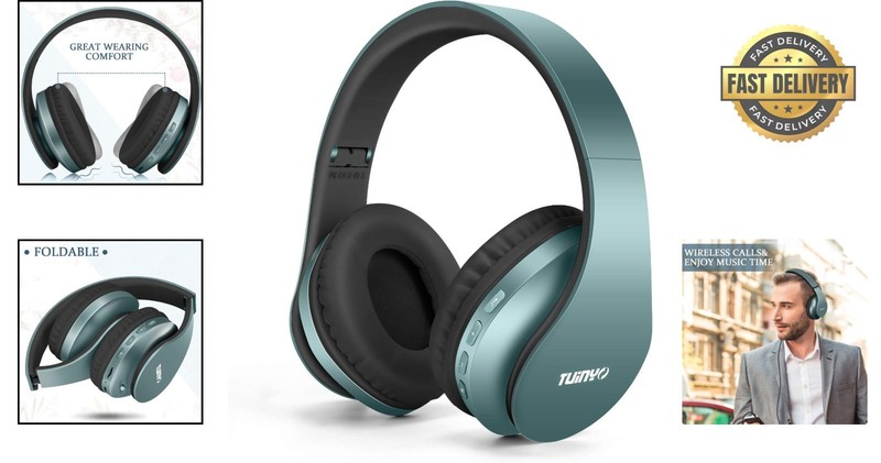 Wireless Over-Ear Headphones - Bluetooth 5.0, Silver Blue, 14H Playtime gallery