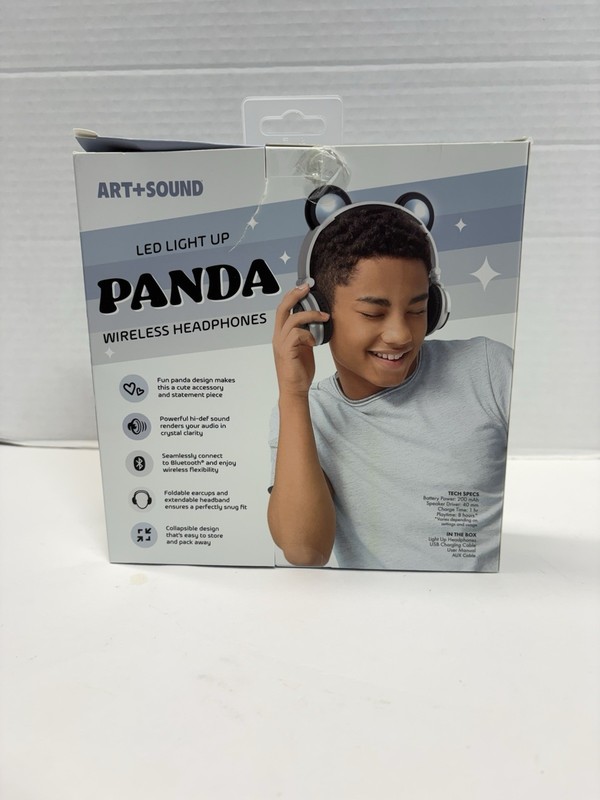 Art+Sound Panda LED Light Up Wireless Headphones Microphone Bluetooth NEW gallery