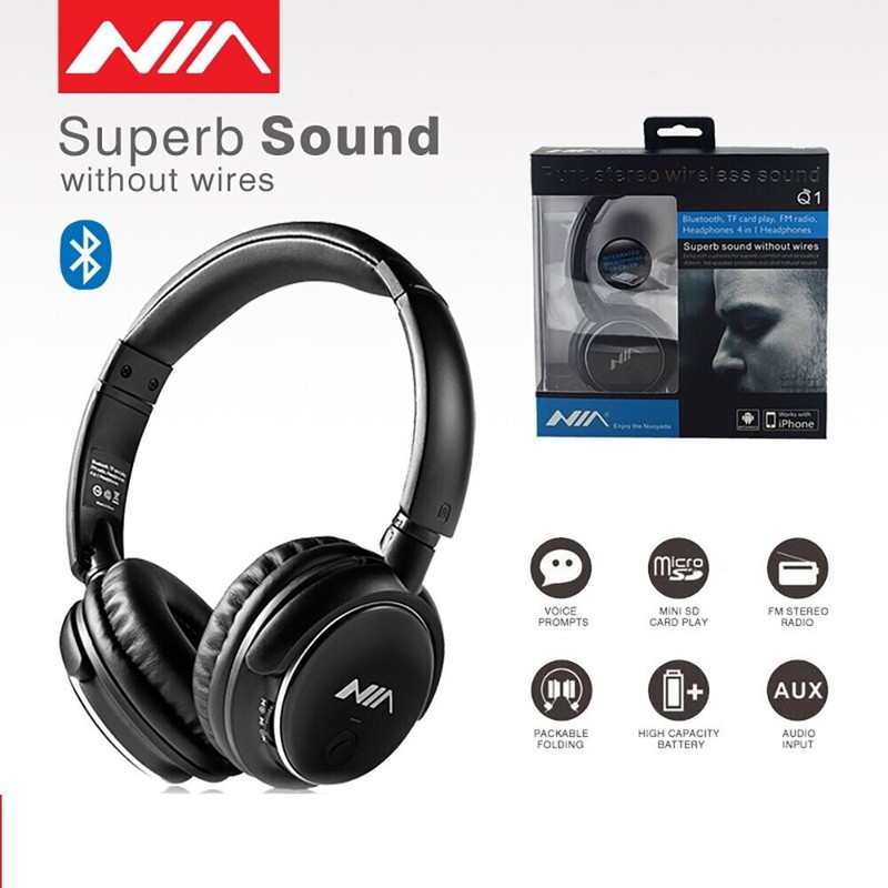 X2 Music Wireless For Bluetooth Headphones TF Card FM Radio Mic Headset AUX Wire