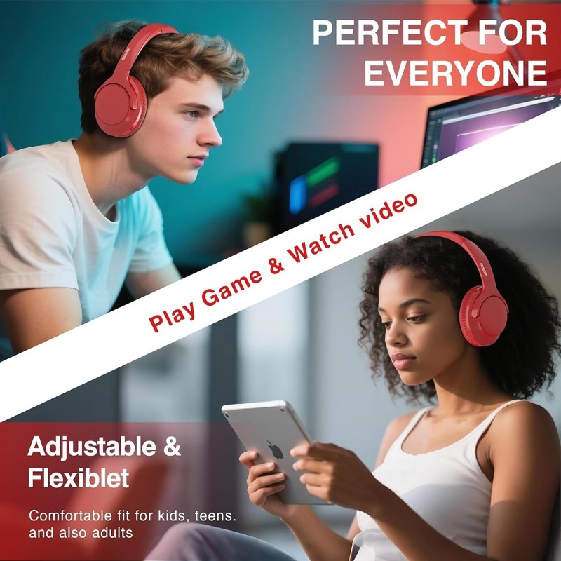 Wireless Bluetooth Headphones Over Ear 68H Playtime Foldable Light Red gallery