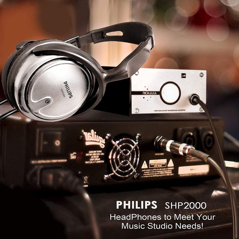 Philips Wired Over Ear Headphones Studio Monitor Podcast 1/4" Adapter Silver NEW gallery