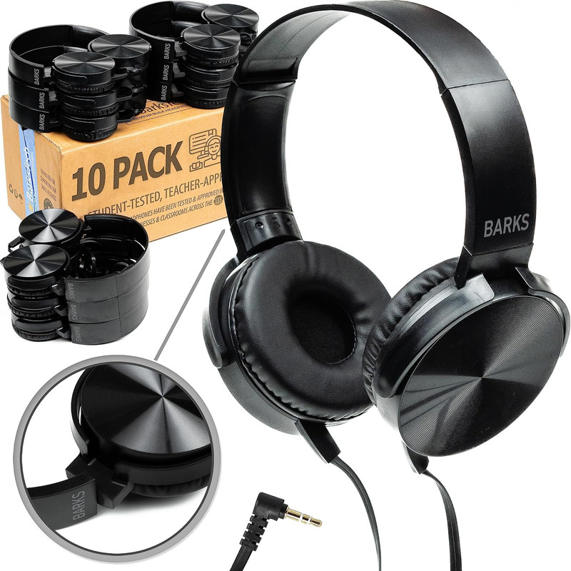 Classroom Headphones (10 Pack, Stealth) – On-Ear Premium Student Bulk Headphones
