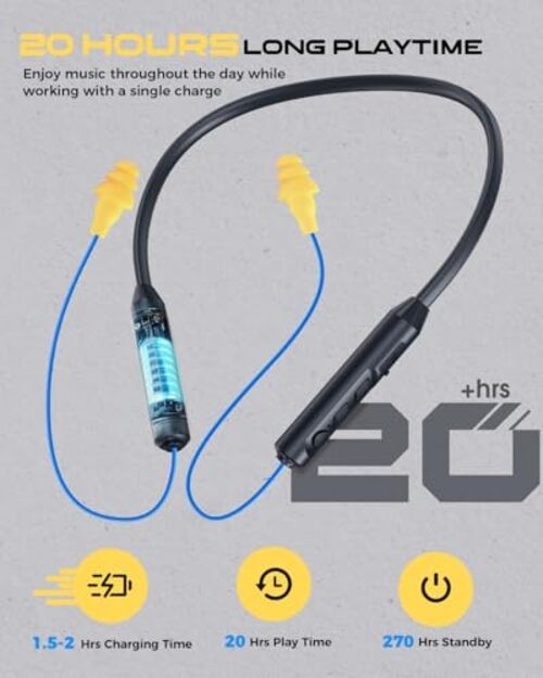 tooth Earplug Headphones, Neckband Wireless Earbuds earplugs-29db Noise Blue gallery