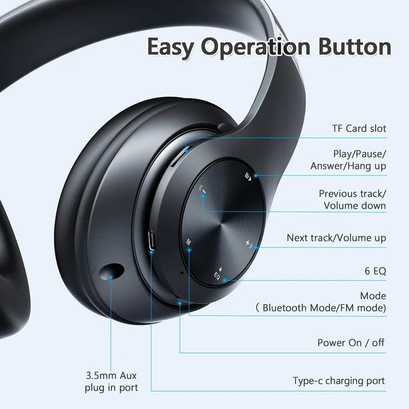 Bluetooth Headphones Over Ear, 60 Hours Playtime Foldable Regular, Black gallery