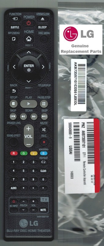 NEW GENUINE LG REMOTE CONTROL AKB73597101 BLU-RAY HOME THEATER BH4120S BH4120