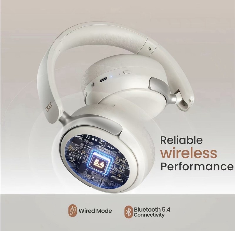 Acer White Over-Ear Bluetooth Headphones w/ ANC, 40mm Drivers, Built-In Mic gallery