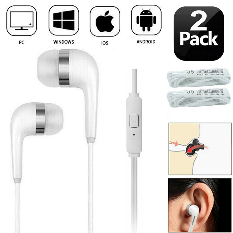 2 pcs For Samsung iPhone PC Handsfree Wired Headphones Earphones Earbud with Mic