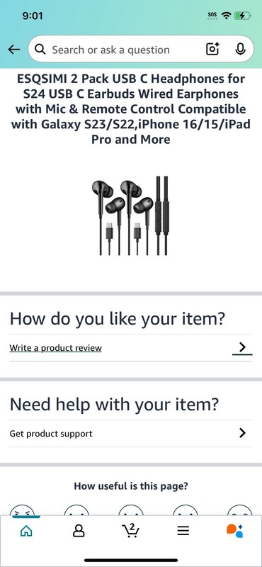 2 Pack USB C Headphones For S24 Comp-Galaxy S23-s22 15-16ipad Pro