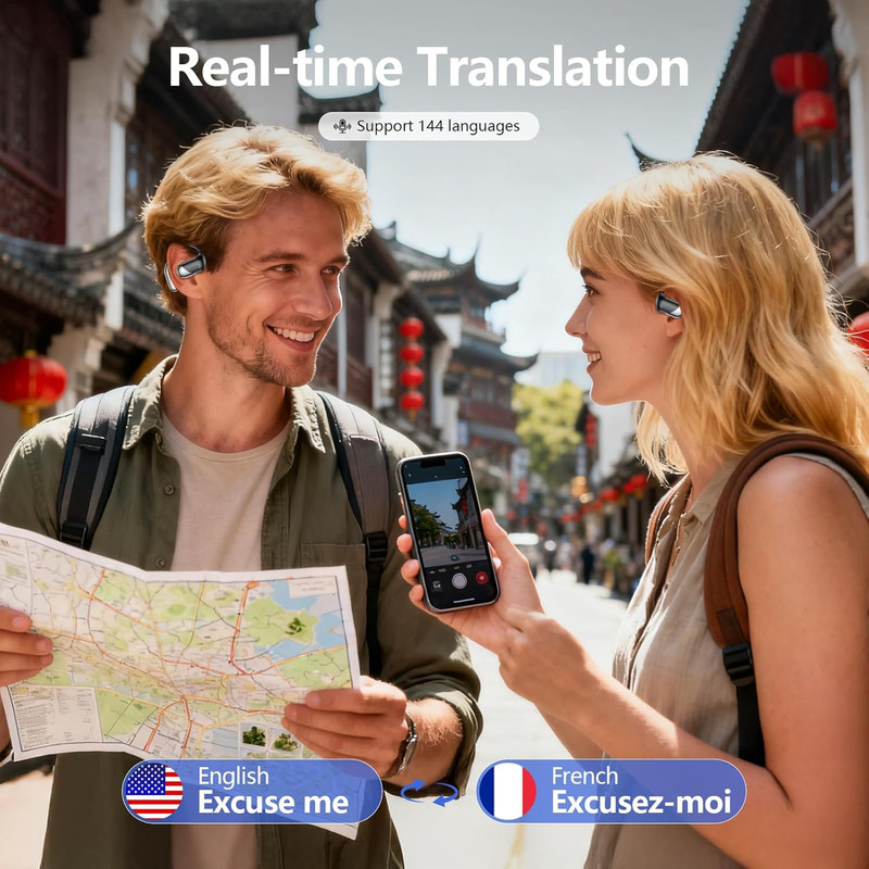 AI Open Ear Headphones Translation Earbuds, Real-Time 2-Way Language Translator gallery