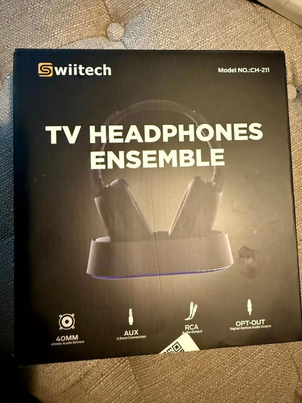 Swiitech CH-211 Ensemble TV Headphones Double 40mm AUX RCA Optical Black