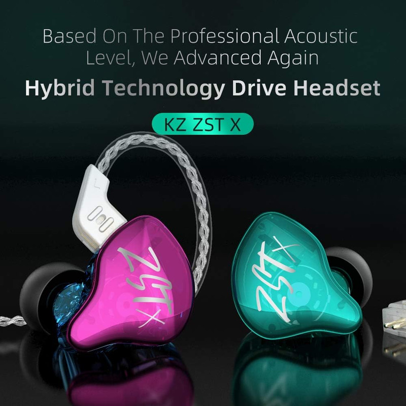 KZ ZST X Hybrid Dual Driver IEM In-Ear Monitors – Purple – No Mic