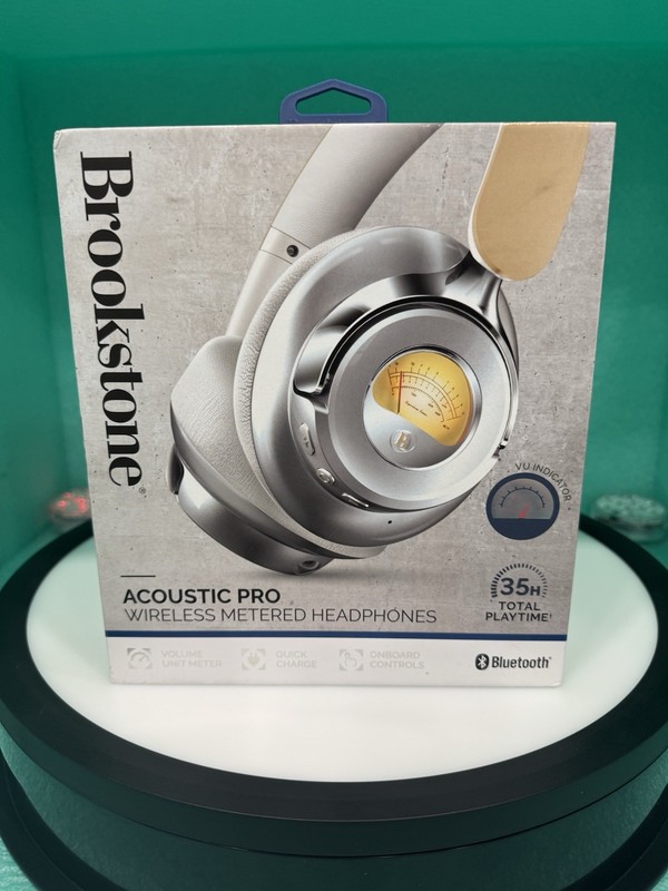 Brookstone Acoustic Pro Wireless Metered Headphones 35 Hours Bluetooth NEW