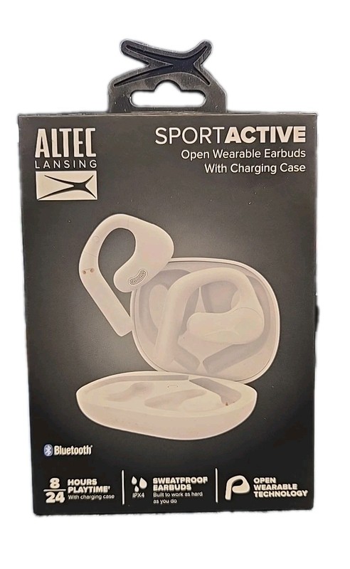 ALTEC Lansing Sport Active Open Earbuds – Sweat Proof – 8hrs Play – White – New