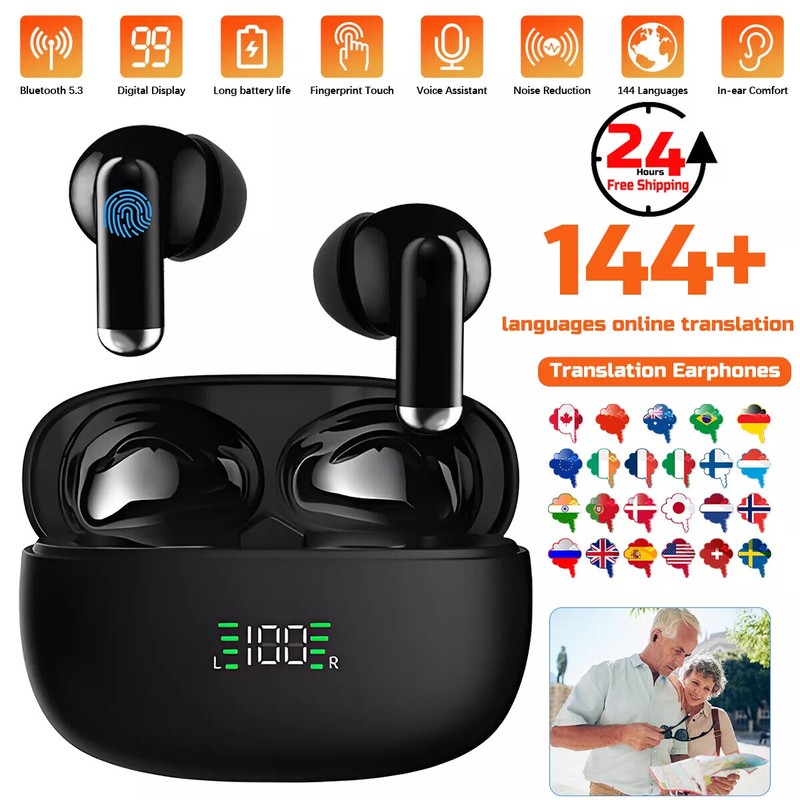 144 Language Translator Earbuds Wireless Bluetooth 5.3 Two Way Translator Device