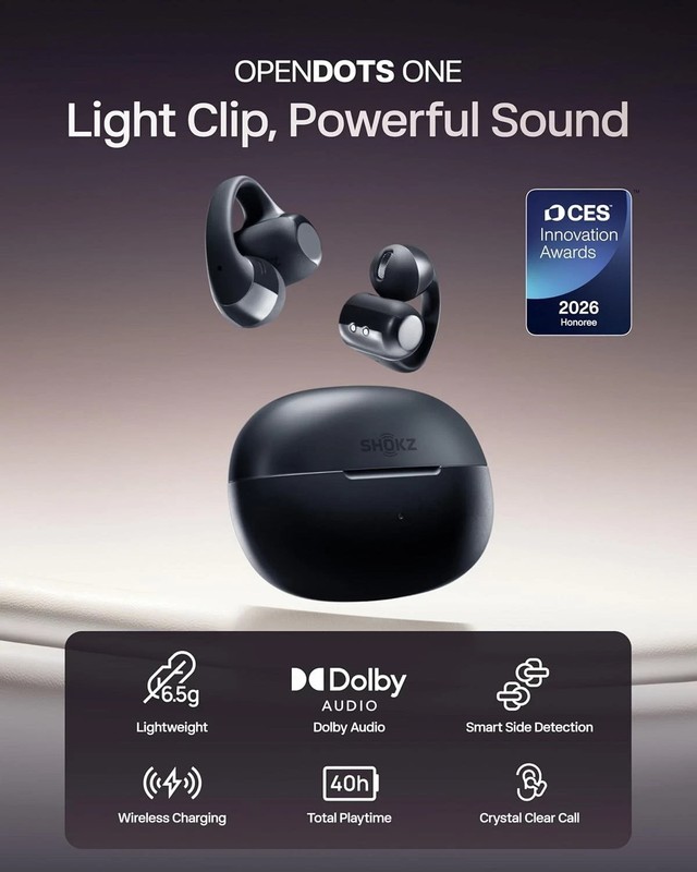 Shokz – OpenDots ONE Open-Ear True Wireless Earbuds – BLACK E310- USED