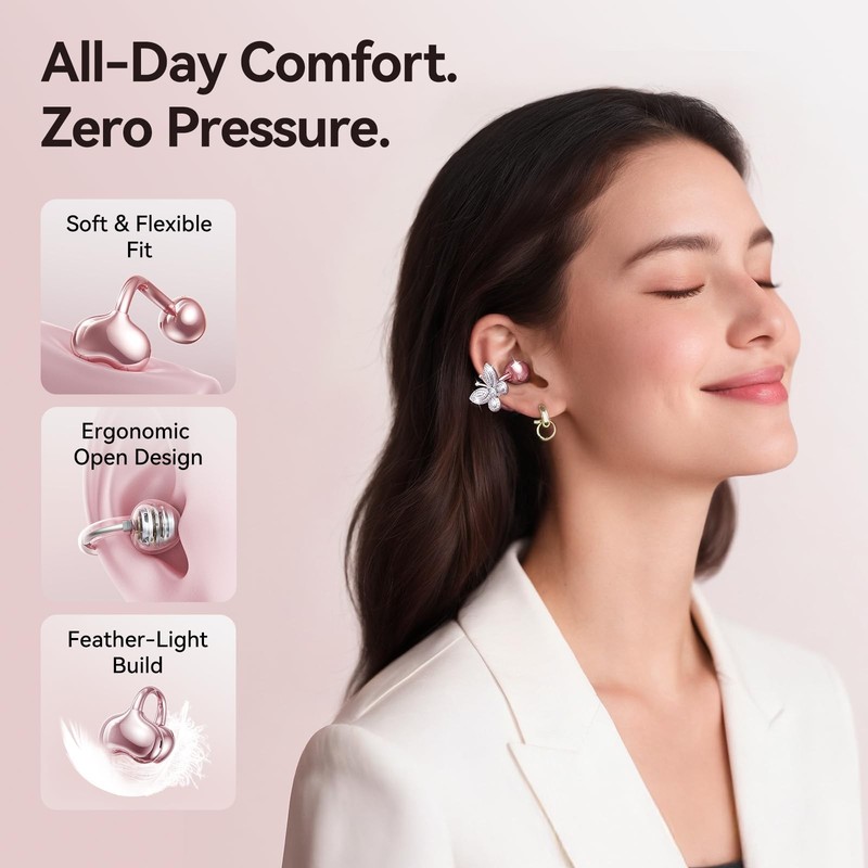 Kinglucky Jewelry-Inspired Clip-On Earbuds with Butterfly Earrings Comfortabl... gallery