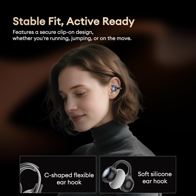 PAXA Clip On Earbuds,Open Ear Bluetooth 6.0 Wireless Headphones,12mm Black gallery