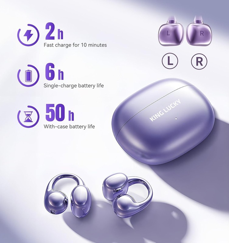 King Lucky Truly upgrade Clip on Earbuds Open Ear Wireless Bluetooth Purple gallery