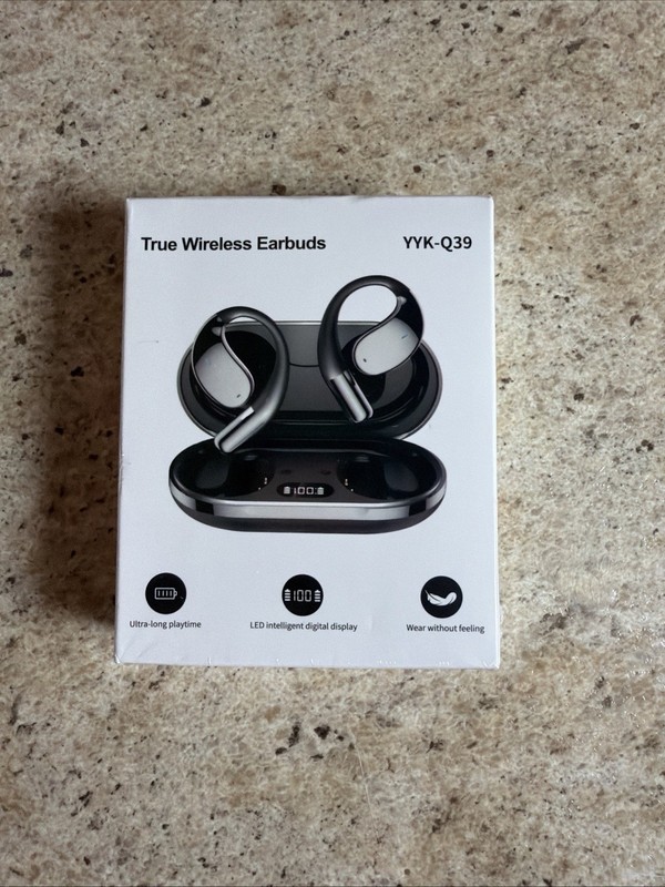 YYK-Q39 Wireless Bluetooth Ear-hook Earbuds, USB-C, LED Display, Black