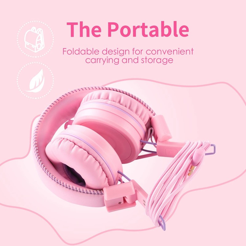 M1 Kids Headphones Wired Foldable Adjustable 3.5mm Jack Stereo Pink gallery
