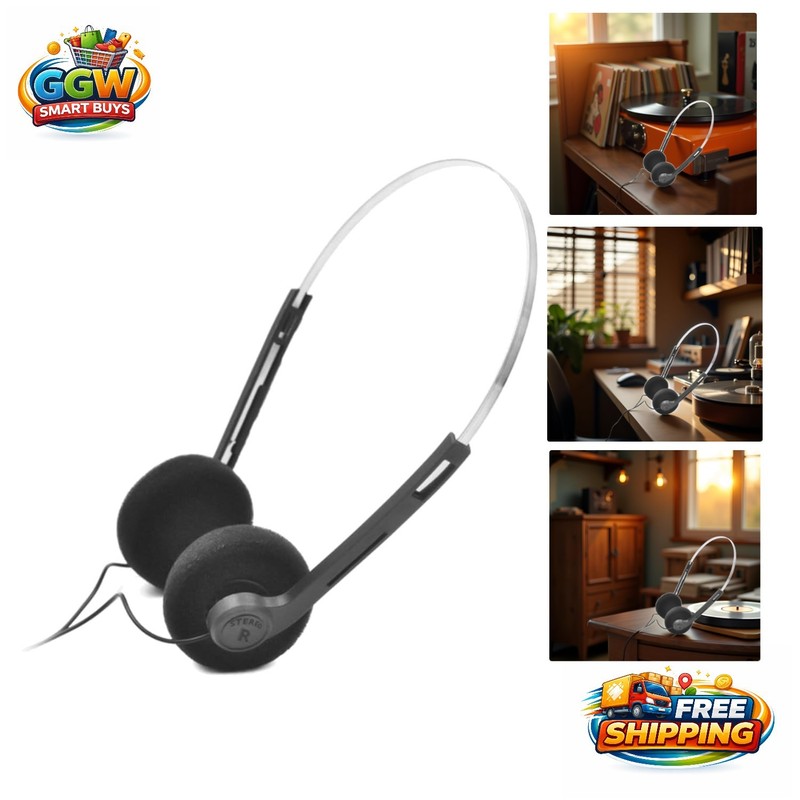 Classic Black Retro Over-Ear Headphones – Ideal for Music Lovers & Professionals