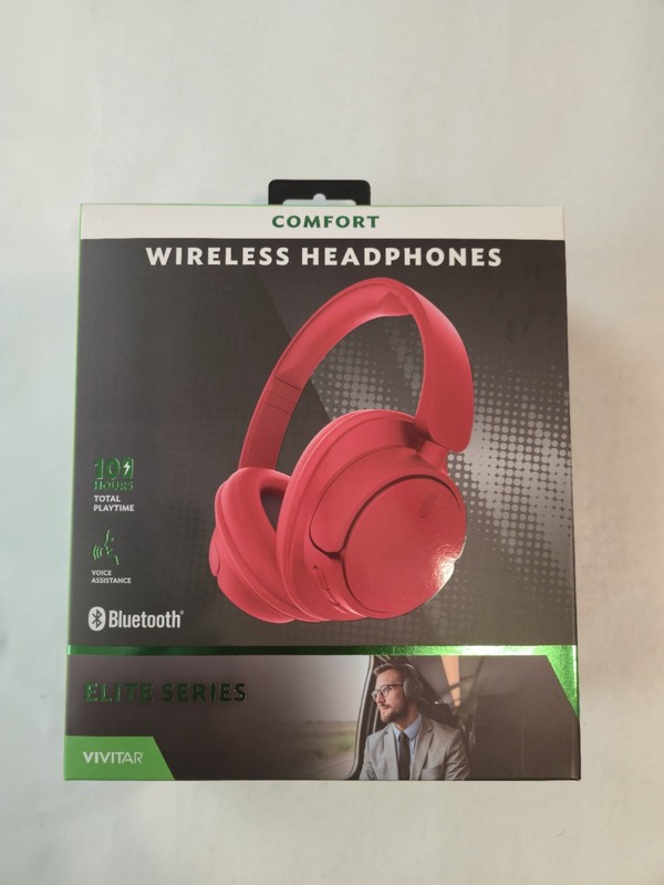 Vivitar Comfort Wireless Bluetooth Headphones Red Voice Assistant Swivel Earcups