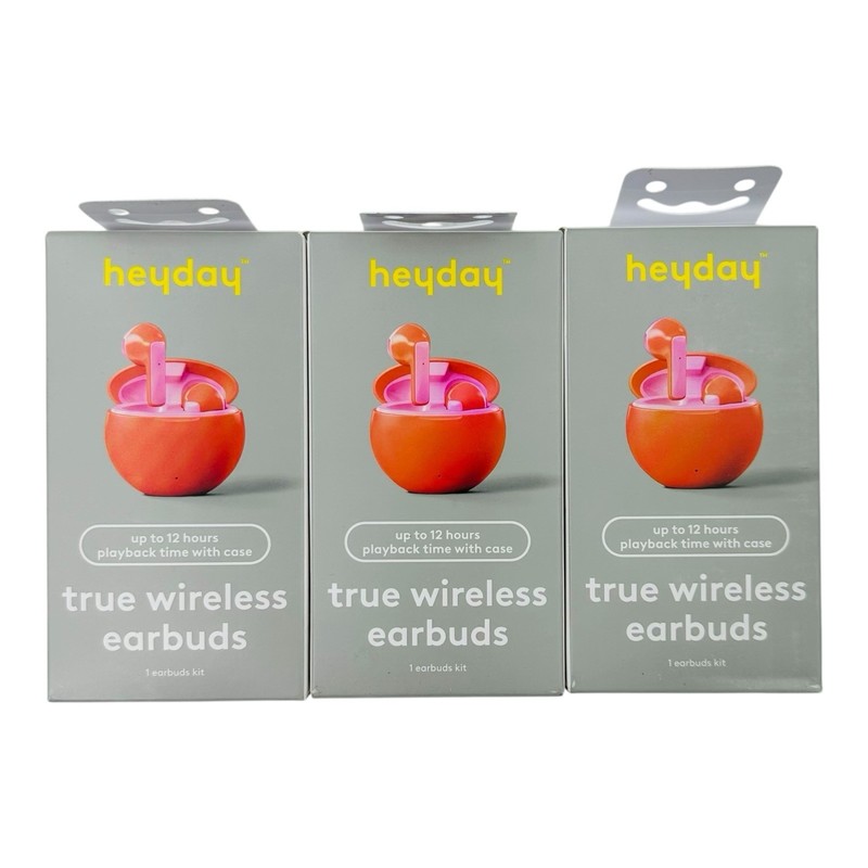 Lot of 3 Heyday True Wireless Earbuds Coral Orange Earbuds – Sealed Boxes