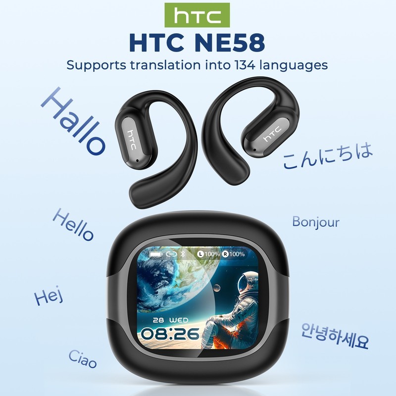 HTC NE58 Earphone Bluetooth HiFi Sound Multifunctional Screen Headset Black gallery