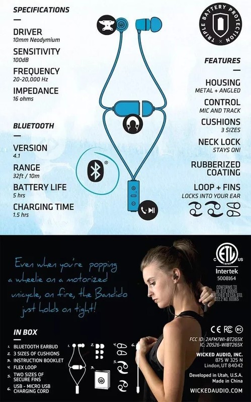 Wicked Audio Bandido Bluetooth Mobile Earbuds, Blue (WI-BT2651) gallery