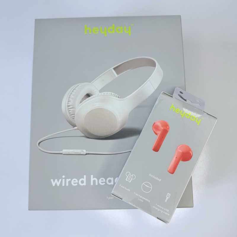 2 Pairs Heyday Headphones Set – Wired Over-Ear Headphones + Wireless Earbuds
