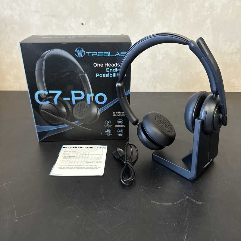 Treblab C7-Pro Noise Canceling Stereo Computer Headset, Bluetooth, Black