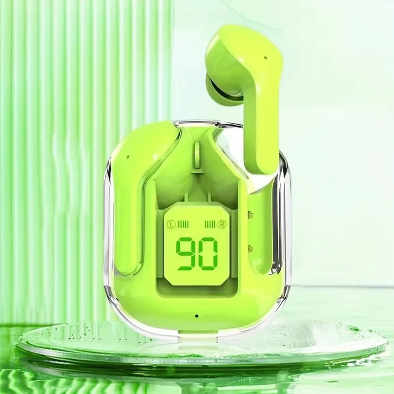 Original T2 Wireless Bluetooth Earphone Transparent HIFI Headphones LED Power Di