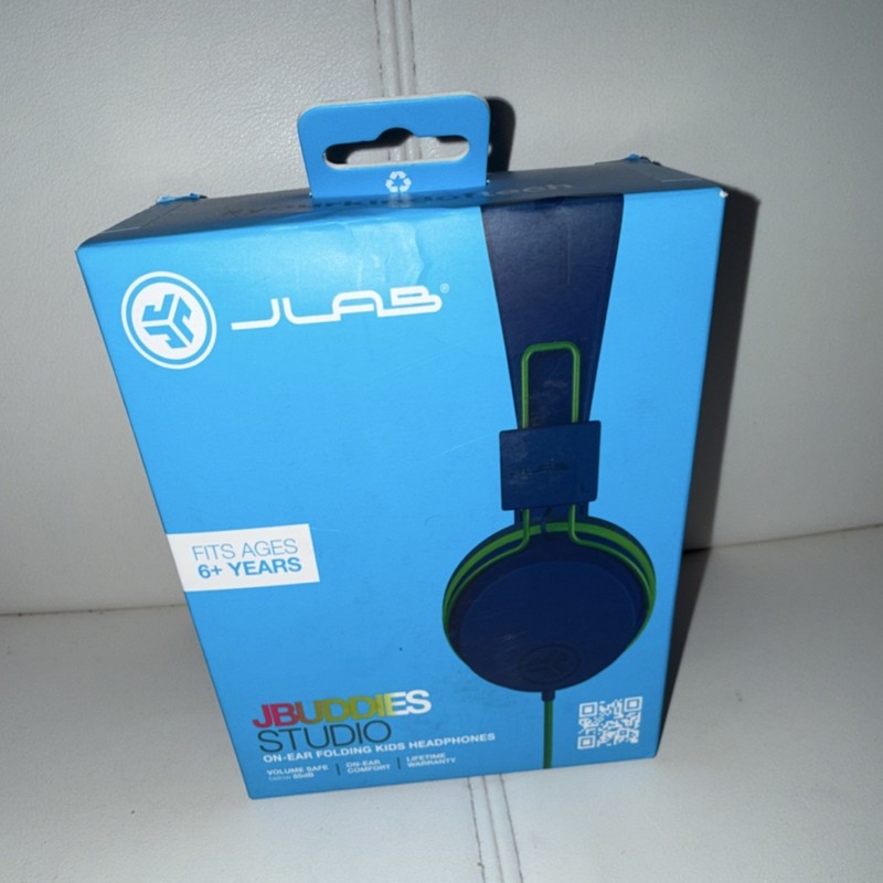 JLab JBuddies Studio On-Ear Headphones Blue Green Volume Limitation 3.5mm Jack