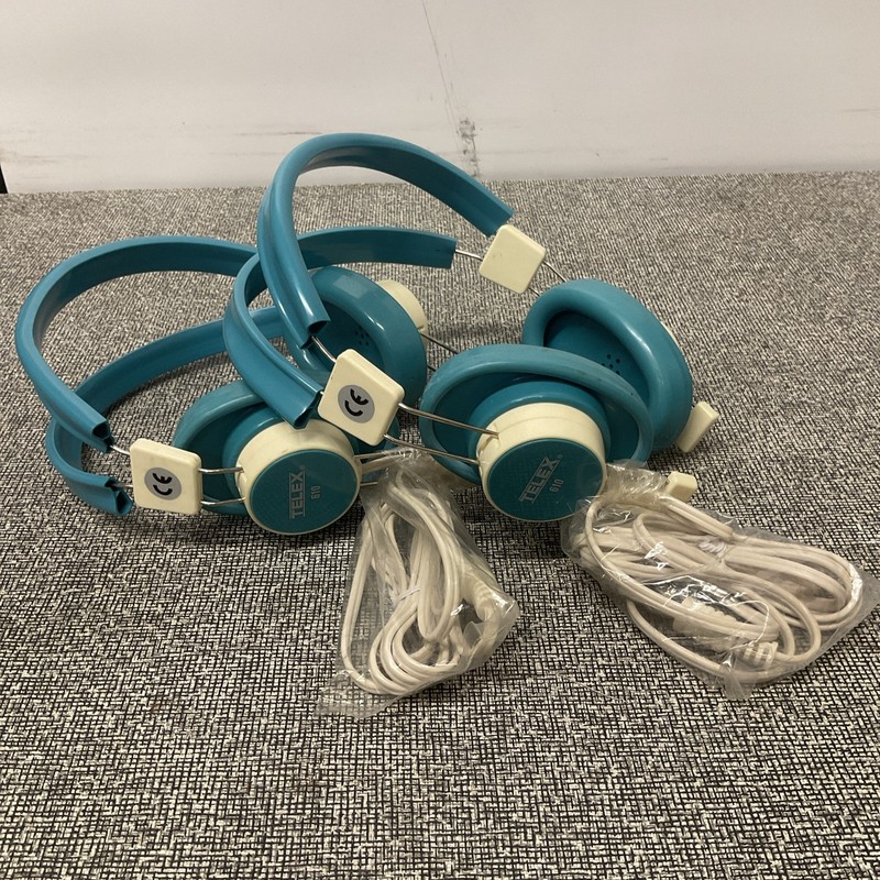 2 BLUE RETRO MONO HEADPHONE TELEX 610-1 1/4″ PLUG Vintage AQUA Metal U.S.A Made