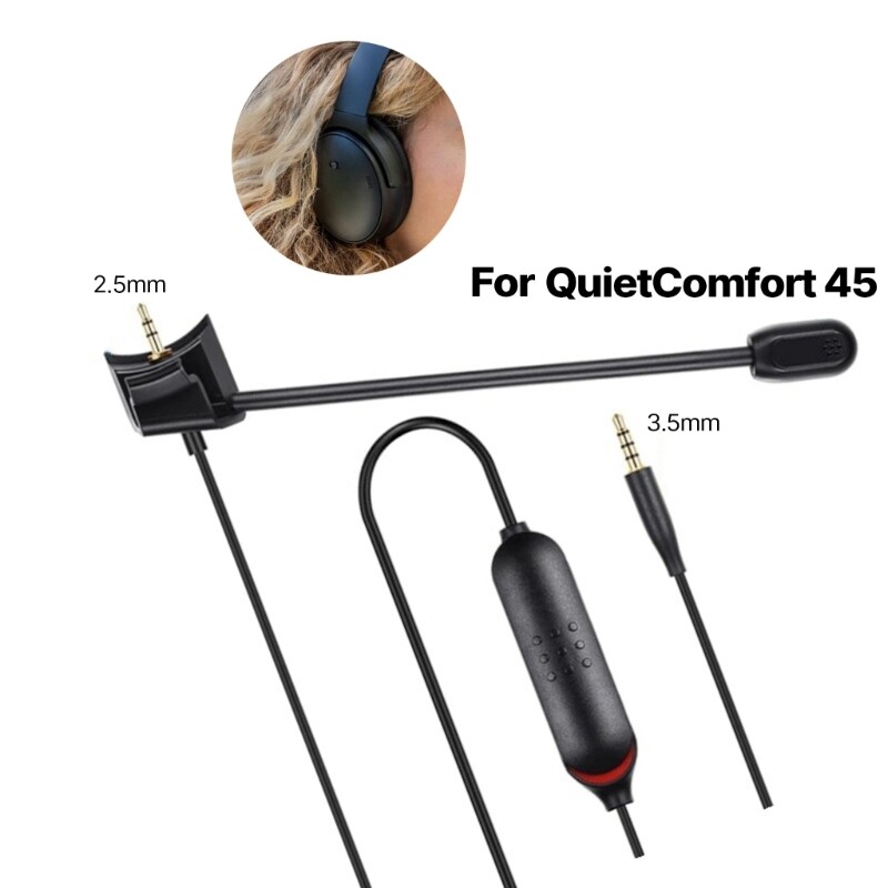 Gaming Headphone Cable with Boom Microphone for QC45 Headset PVC Wire 150cm
