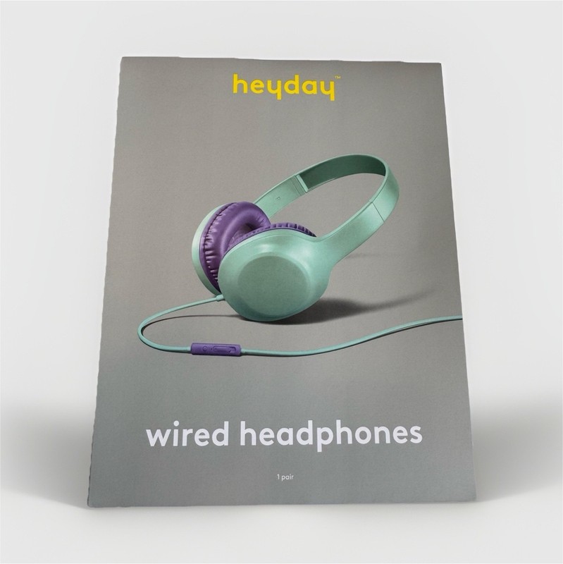 heyday Wired Headphones Green Purple 3.5mm Jack In-Line Control On-Cable Mic