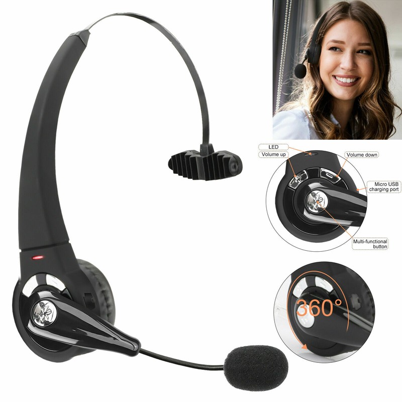 Wireless Bluetooth Headset Noise Cancelling Over the Head Boom w/Mic For Trucker gallery