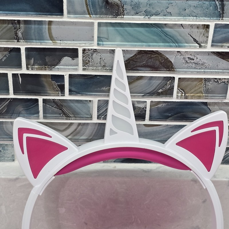Girl Light Up Wired Unicorn Cat Headphones Pink White Rainbow Horn Tested gallery