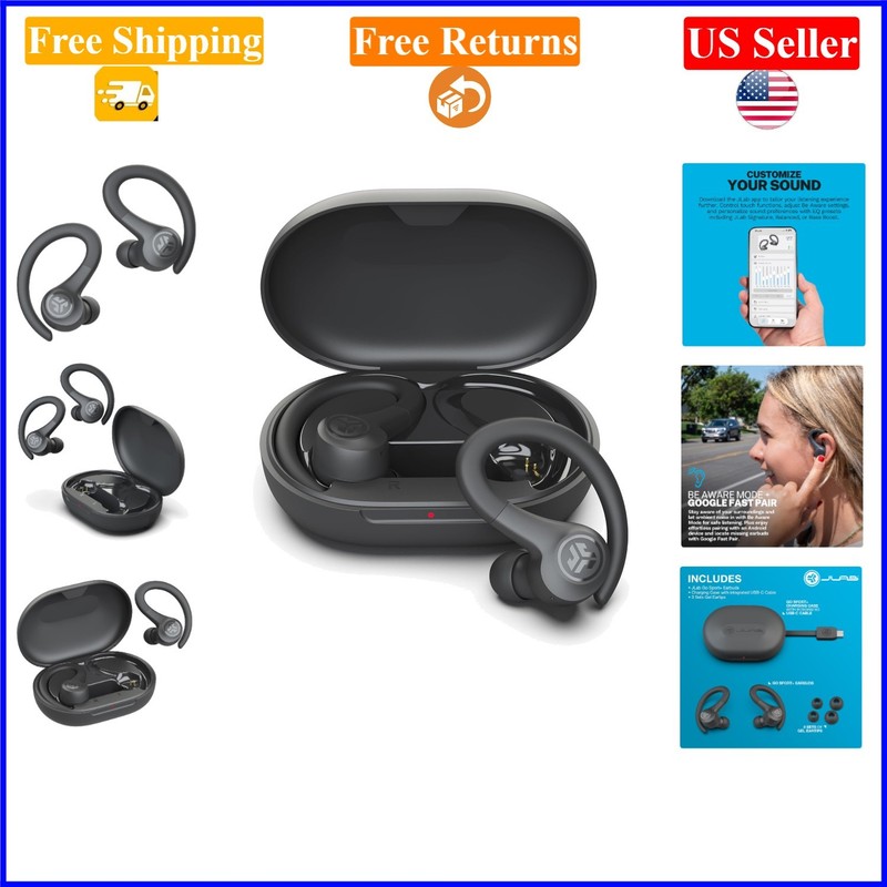 Go Sport+ Wireless Earbuds Graphite, Sport Design, 35+Hrs, EQ, Water-Resist