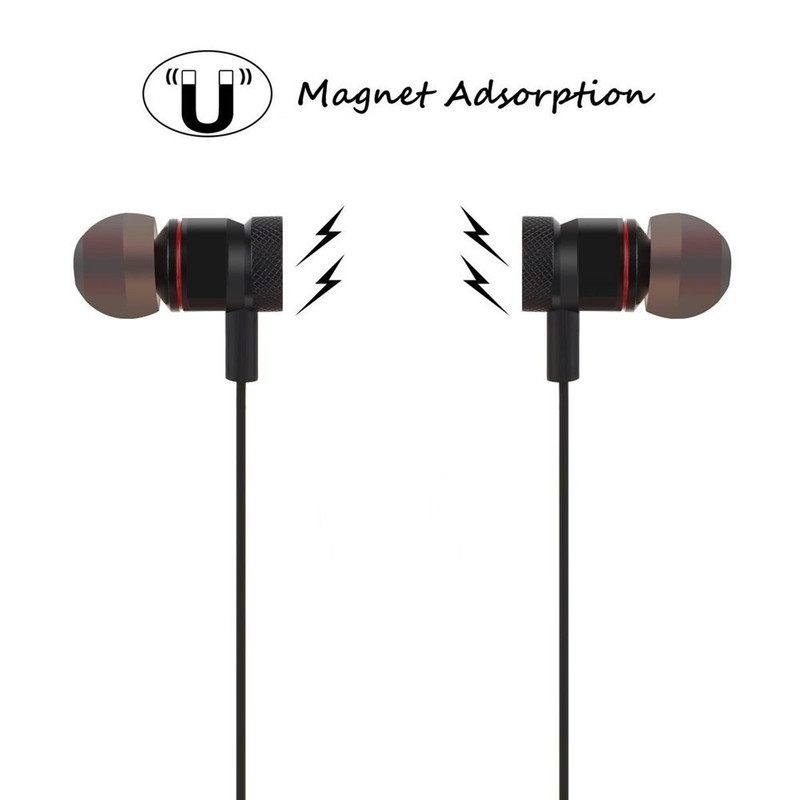 Magnetic Wireless Bluetooth 4.1 Stereo Metal Earphones Headset with Mic - Black gallery