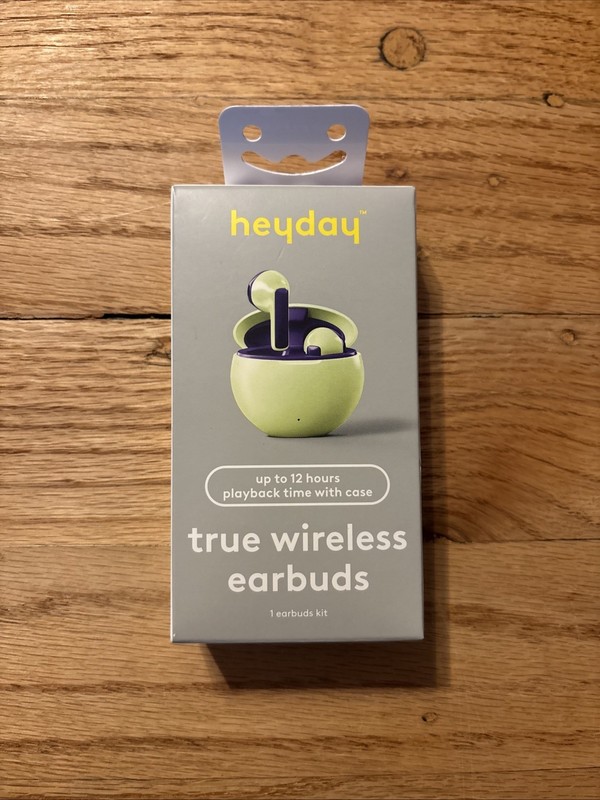 Heyday Wireless Earbuds W/Rechargeable Case Micro USB Charging Green & Purple