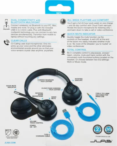 JLAB Go Work BLK4 Wireless Or Wired Microphone Office Headset Black gallery