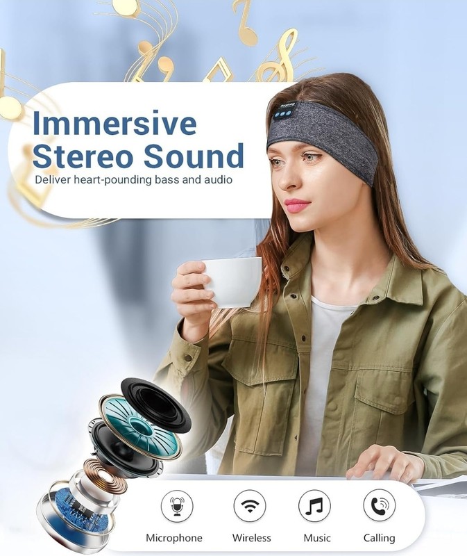 Bluetooth Sports Headband Headphones with Ultra-Thin HD, New (Charcoal Grey) gallery