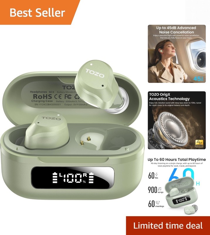 NC9 Hybrid Active Noise Cancelling Wireless Earbuds, 6 Mics ENC Clear Call, W…