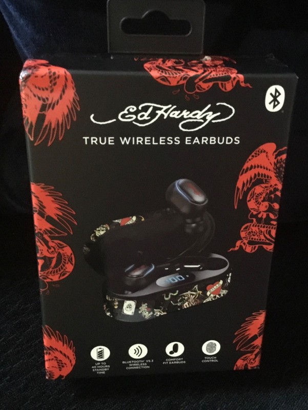 Ed Hardy True Wireless Earbuds, Black, New in Box