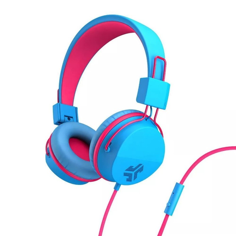JLab JBuddies Kids Wired Headphones Pink/Blue–Adjustable, Tangle-Resistant – NEW