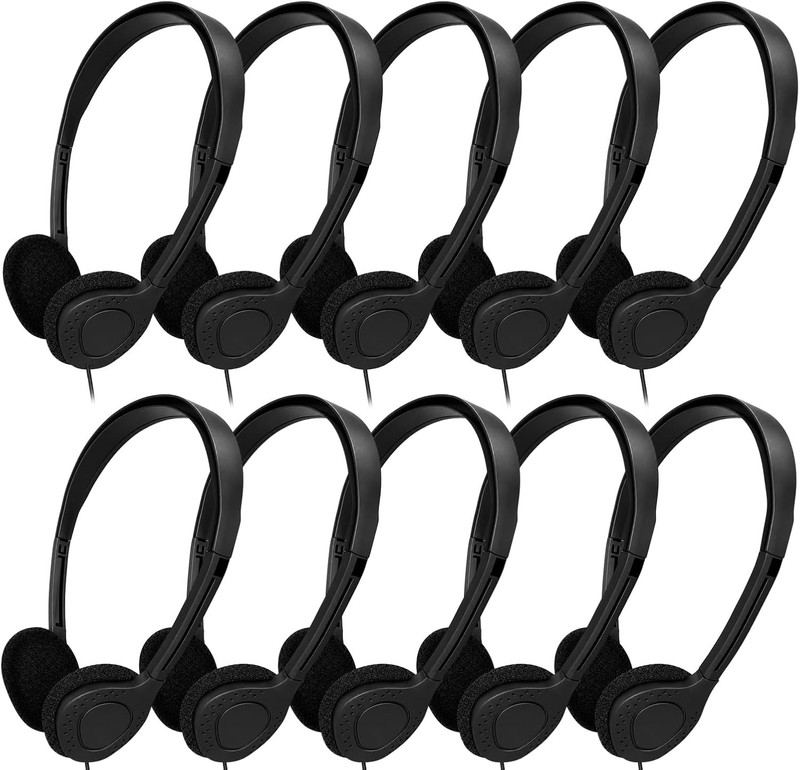 Lightweight Black Classroom Headphones - 10 Pack, Ideal for Libraries & Offices gallery
