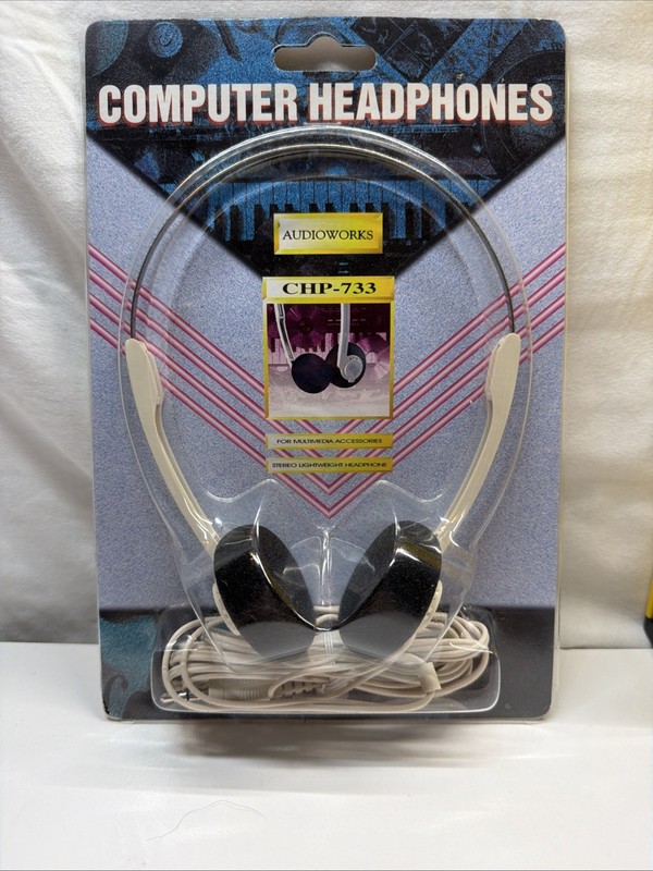 Vtg Computer 3.5mm Stereo Plug Headphones Audioworks 80’s Hi-Tex CHP-733