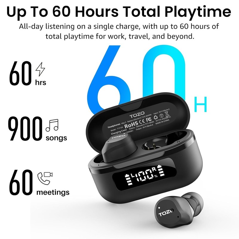 TOZO NC9 Hybrid Active Noise Cancelling Wireless Earbuds, 6 Mics ENC Clear Call, gallery